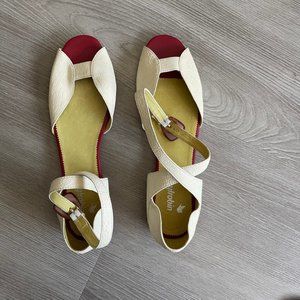 90s Y2K Off White Farylrobin Ankle Wrap Peep Toe Flats